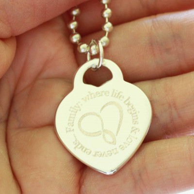Family: where life begins & love never ends - Heart Pendant & Necklace Set